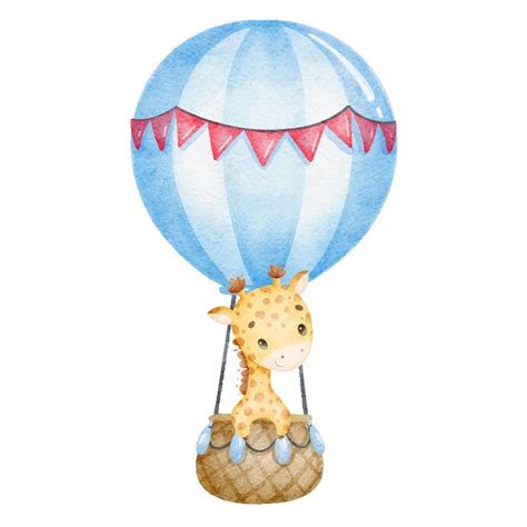 Premium Vector Watercolor Illustration Of A Cute Cartoon Giraffe In Hot Air Balloon Cute