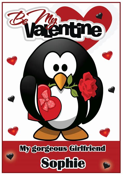 Personalised Cute Penguin Valentines Card