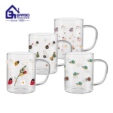 New Full Decal Design High Borosilicate Glass Water Mug Juice Glass