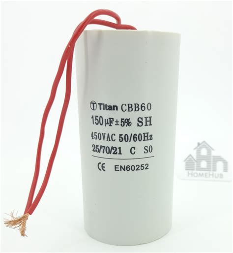 Пусковой конденсатор 150uF(мкф), 450V, CBB-60, 65x130, гибкие выводы ...