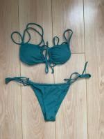 Ericka Renee X ZAFUL Drawstring Ribbed String Tanga Bikini Swimwear In