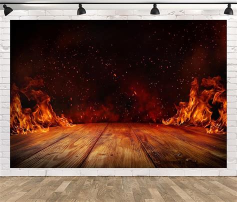 Amazon CORFOTO Wooden Table Burning Fire Flames Backdrop Fabric