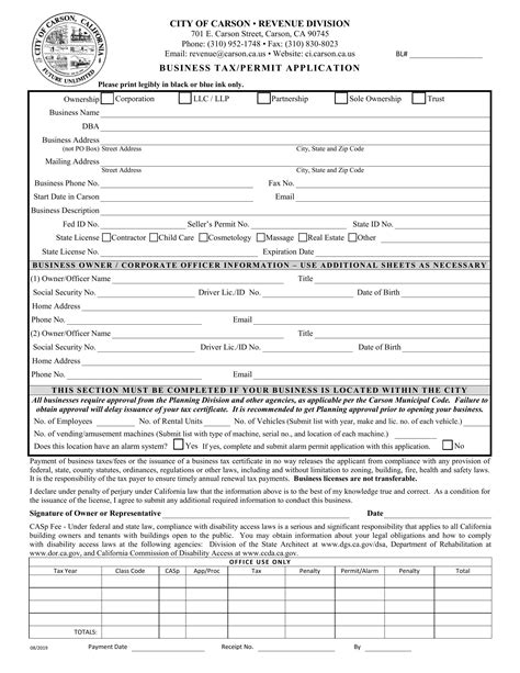 City Of Carson Business Tax Permit Pdf Form Formspal