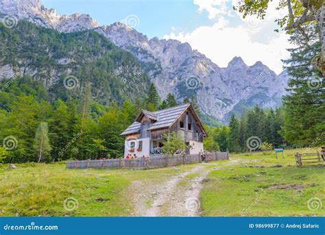 mountain cabin  european alps robanov kot slovenia editorial