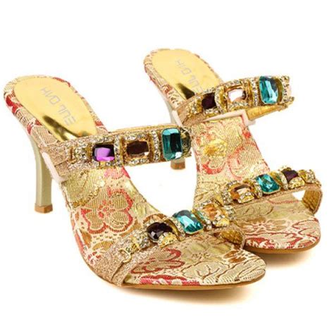 Gorgeous Gold And Rhinestones Design Slippers For Women Gold Wedding Shoes Hippie Shoes