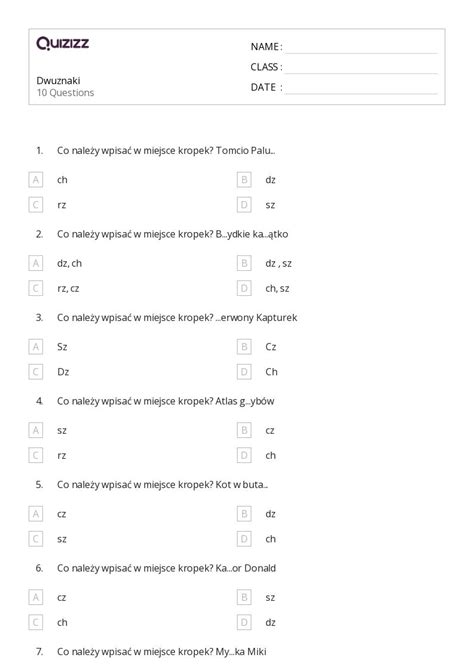 Ponad Dwuznaki Arkuszy W Quizizz Darmowe I Do Druku
