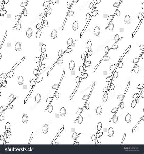 Pussy Willow Seamless Pattern On White Stock Vector Royalty Free Shutterstock
