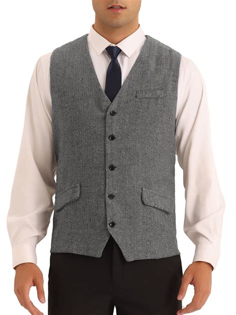 Lars Amadeus Herringbone Waistcoats For Men S Slim Fit Single Breasted