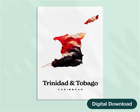 Map Of Trinidad And Tobago Red White And Black Poster Downloadable