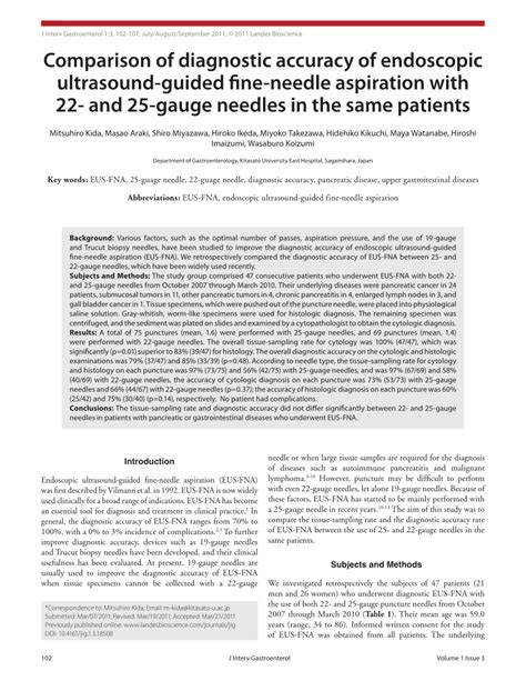 Pdf Comparison Of Diagnostic Accuracy Of Endoscopic Ultrasound Guided Fine Needle Aspiration