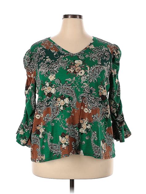 Cato Floral Green Long Sleeve Top Size Plus Off Thredup