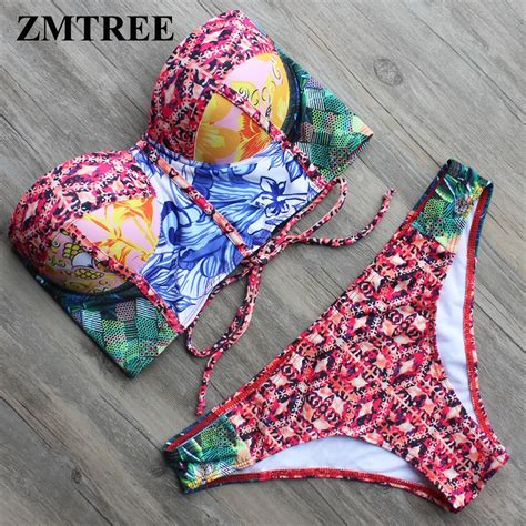 Zmtree 2018 Tank Top Bikinis Set Women Bandage Swimsuit Push Up Print