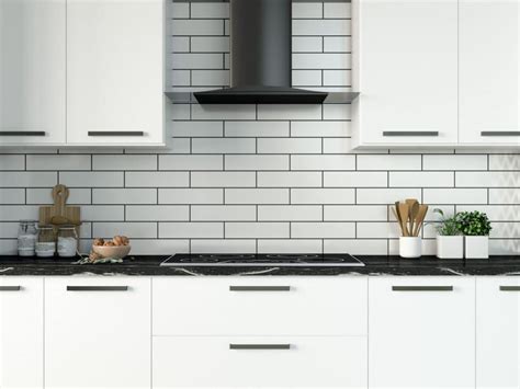 White Subway Tile Backsplash Dark Grout