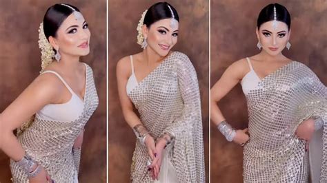 Urvashi Rautela Mesmerises In Her Silver Saree Shows How To Rock A Bold Look With Grace See Pics