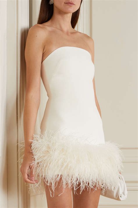 Safiyaa Rowan Strapless Feather Trimmed Stretch Crepe Mini Dress Net