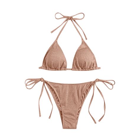 Utsjkr Triangle Bikini For Women Piece Halter Bikini Sets Sexy High Cut Bathing Suit Side Tie