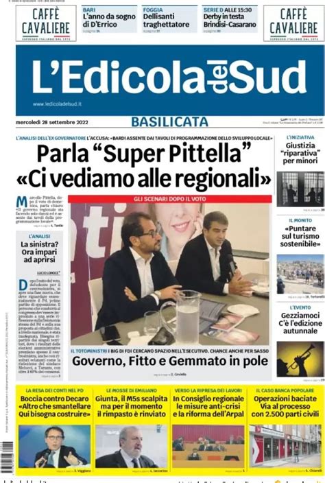 Le Prime Pagine Di Mercoled Settembre Wayglo Basilicata