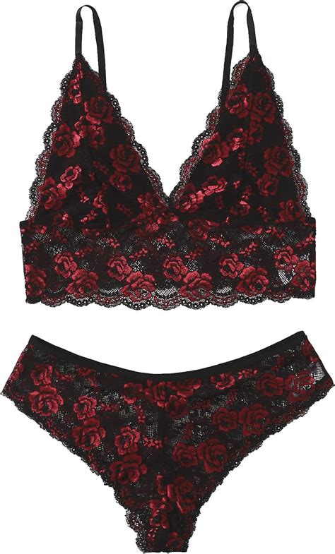 Romwe Women S Plus Sexy Underwear Floral Lace Lingerie Set Bralettes And Panty Sleepwear