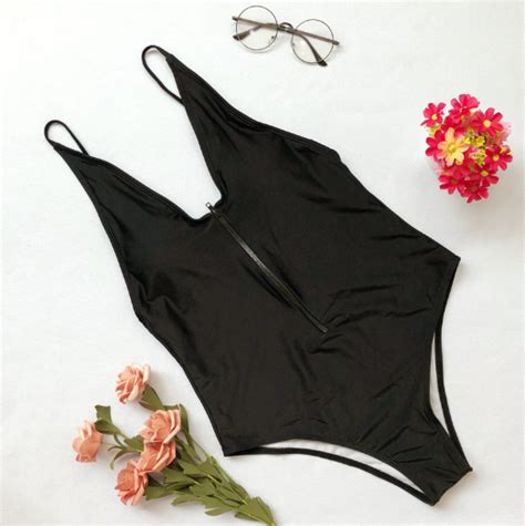 Pure Color Conjoined Bikini Zipper Swimsuit Sexy Swimsuit On Luulla