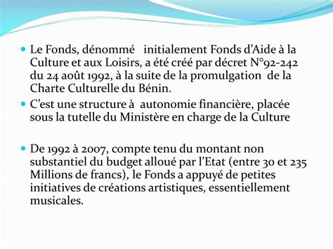 Ppt Theme Gestion Du Fonds Daide A La Culture Financement Des