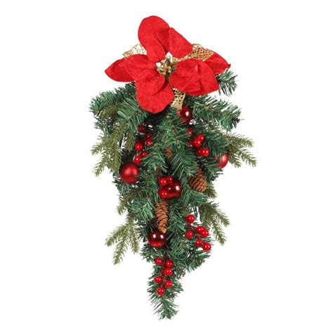 Xmarks Artificial Christmas Pine Branch Poinsettia Teardrop Wreaths