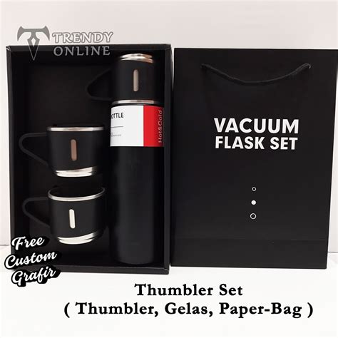 Jual Thumbler Set 3 Gelas Dengan Paperbag Tumbler Termos Air Panas Dingin Gratis Custom Nama