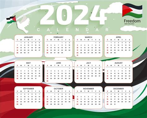 Glückliches neues jahr 2024 englisch kalender vorlage design vektor