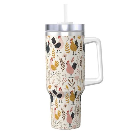 Haiem Cartoon Chickens Printed OZ Ice Bully With Handle Portable For Hot Cold Drinks