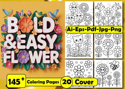 Bold And Easy Simple Flowers Coloring Page Graphic By Peacefuldesign
