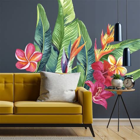 Green Leaf Wall Decal Palm Leaf Wall Sticker Watercolor Etsy