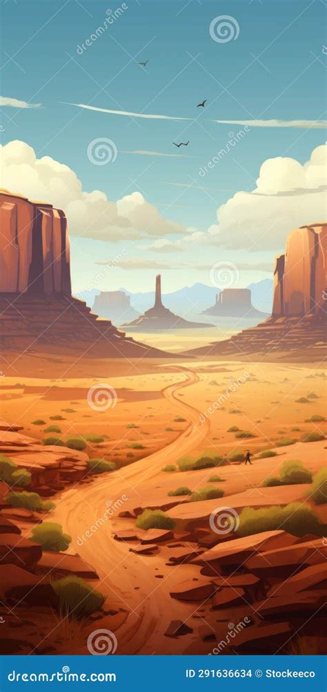 Wild West Landscape Illustration Monument Valley Desert Map Stock
