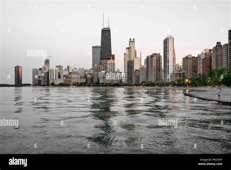 View Of The Chicago Skyline From North Avenue Beach On Lake Michigan