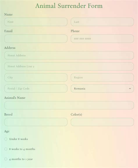 Free Animal Identification Application Form Template