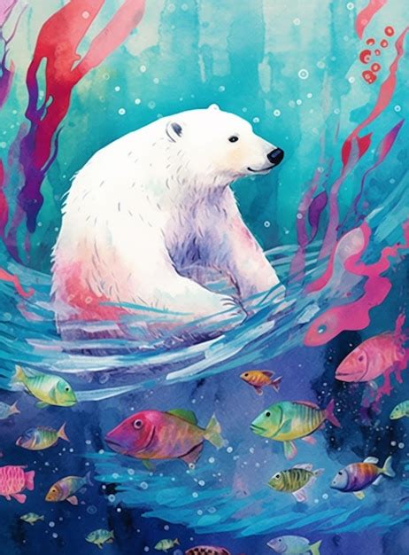 Premium Ai Image Painting Of A Polar Bear In The Water Surrounded By