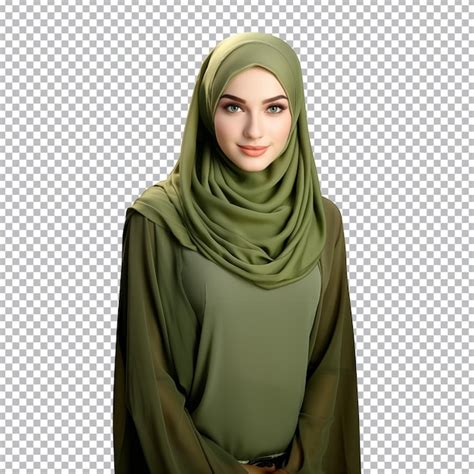 Портрет мусульманской женщины в зеленом хиджабе, изолированный на ...