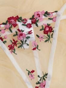Floral Embroidered Mesh Underwire Lingerie Set Shein Uk
