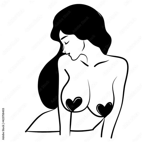 Erotica Sexy Woman Naked Attractive Girl With Big Breast Black And White Flat Cartoon Vector