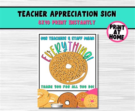 Neon Bagel Teacher Appreciation Sign 8x10 Staff Thank You Signs For Break Room Etsy