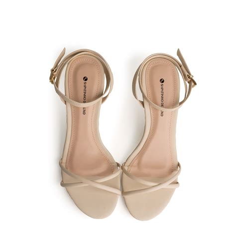 Sand Lia Nude Manteiga Salto M Dio Tira Cruzada E Fivela Bege