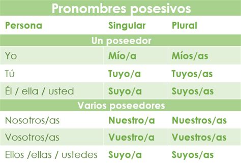 Los Pronombres Posesivos En Español Spanish Via Skype