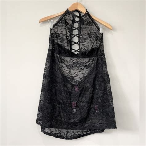 Adore Me Intimates Sleepwear Adore Me Nwt Loraina Black Lace Sheer Halter Lingerie Set