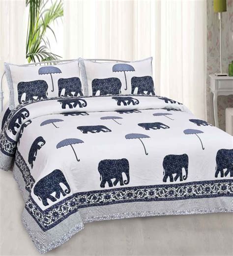 Buy Blue Traditional 240 TC Cotton King Size Bedsheet With 2 Pillow