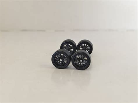10 Spoke Black Hot Wheels Real Riders Wheels Rims Rubber Tires Set 1 64 Scale EBay
