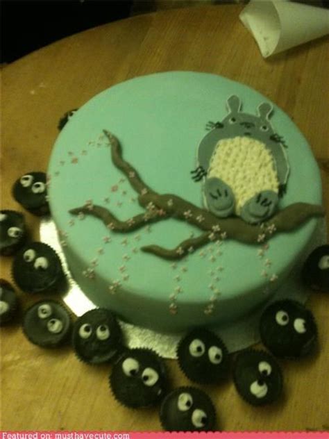 Totoro Birthday Cake With Soot Sprite Cupcakes Anime Cake Cake Cake