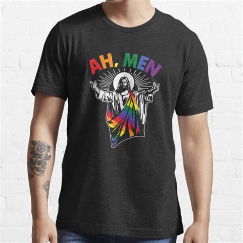 Ah Men Funny Lgbt Gay Pride Jesus Rainbow Flag Christian T Shirt For Sale By Vignette