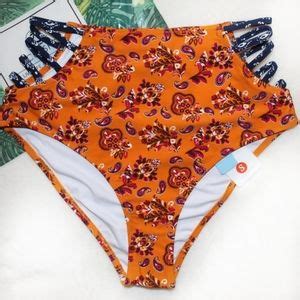 Cupshe Swim Nwt High Waisted Orange And Blue Cupshe Bikini Poshmark