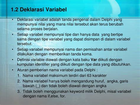 operator deklarasi tipe data  mengenal object powerpoint  id
