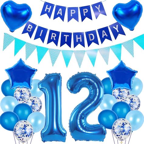 Luftballons 12. Geburtstag Dekoration Junge Blau set,Folienballon 12 ...