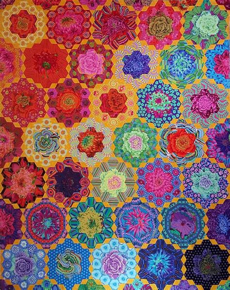 Quilt By Ann Zemke Handstitched Hexie Quilt From Kaffe Fassett Fabric