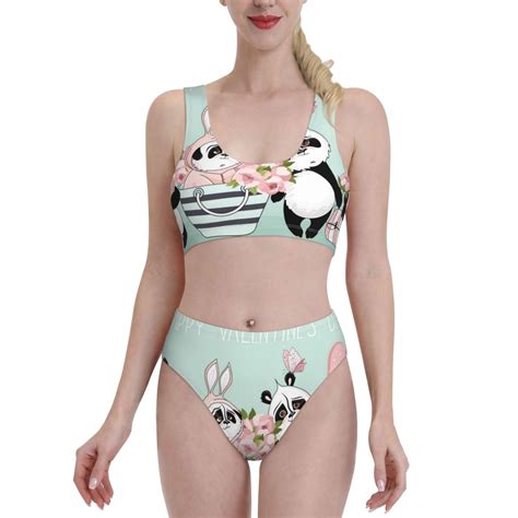 Fotbe Women S Cute Panda Print Bikini High Waisted Swimsuit Two Piece Bathing Suit Swimming Suit